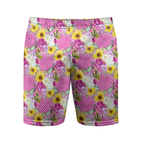 Мужские шорты спортивные с принтом Полевые фиолетовые и желтые цветочки в Белгороде,  |  | паттерн | полевые | растения | цветочки | цветы