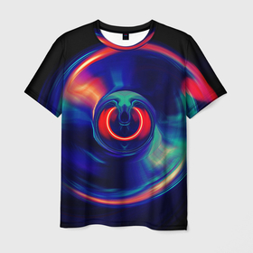 Мужская футболка 3D с принтом Сверхновая сингулярность в Петрозаводске, 100% полиэфир | прямой крой, круглый вырез горловины, длина до линии бедер | Тематика изображения на принте: вектор | графика | космос | красный | круг | синий | черная дыра | шар