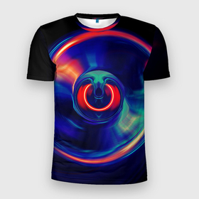 Мужская футболка 3D Slim с принтом Сверхновая сингулярность в Новосибирске, 100% полиэстер с улучшенными характеристиками | приталенный силуэт, круглая горловина, широкие плечи, сужается к линии бедра | Тематика изображения на принте: вектор | графика | космос | красный | круг | синий | черная дыра | шар