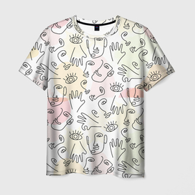 Мужская футболка 3D с принтом Лица линии в Санкт-Петербурге, 100% полиэфир | прямой крой, круглый вырез горловины, длина до линии бедер | абстракция | линии | лица | простое | тренд | узор