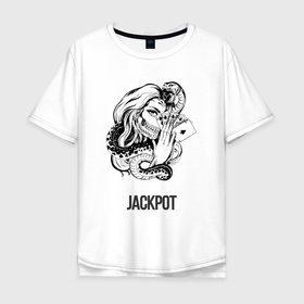 Мужская футболка хлопок Oversize с принтом Jackpot в Белгороде, 100% хлопок | свободный крой, круглый ворот, “спинка” длиннее передней части | Тематика изображения на принте: выигрыш | деньги | джэкпот | победа | удача