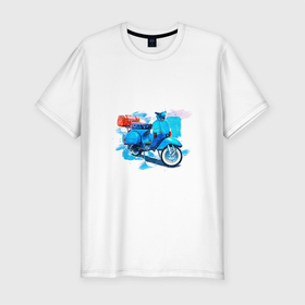 Мужская футболка хлопок Slim с принтом Легендарная VESPA в Санкт-Петербурге, 92% хлопок, 8% лайкра | приталенный силуэт, круглый вырез ворота, длина до линии бедра, короткий рукав | vespa | веспа | италия | классика | колеса | легенда | мопед | мотороллер | мотоцикл | путешествие | ретро | скутер | туризм