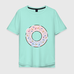 Мужская футболка хлопок Oversize с принтом Омномном пончик в Тюмени, 100% хлопок | свободный крой, круглый ворот, “спинка” длиннее передней части | вкусно | вкусное | вкусняшка | еда | омномном | пирожное | пирожок | пончик | сладко | сладость