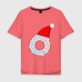 Мужская футболка хлопок Oversize с принтом Пончик в колпаке в Санкт-Петербурге, 100% хлопок | свободный крой, круглый ворот, “спинка” длиннее передней части | вкусно | вкусняшка | десерт | еда | зима | колпак | новогодний | новый год | омноном | пирожное | пончик | праздник | праздничный | сладкое | сладость | торт | шапка