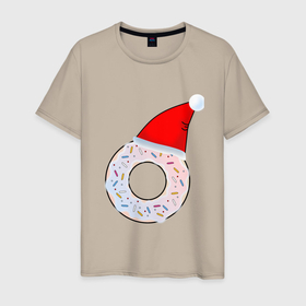 Мужская футболка хлопок с принтом Пончик в колпаке в Санкт-Петербурге, 100% хлопок | прямой крой, круглый вырез горловины, длина до линии бедер, слегка спущенное плечо. | вкусно | вкусняшка | десерт | еда | зима | колпак | новогодний | новый год | омноном | пирожное | пончик | праздник | праздничный | сладкое | сладость | торт | шапка
