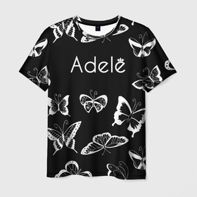 Мужская футболка 3D с принтом Адель летящие бабочки в Белгороде, 100% полиэфир | прямой крой, круглый вырез горловины, длина до линии бедер | adele | adele adkins | logo | адель | адель эдкинс | британская певица | лого | логотип | музыка | певица