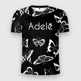 Мужская футболка 3D Slim с принтом Адель летящие бабочки в Белгороде, 100% полиэстер с улучшенными характеристиками | приталенный силуэт, круглая горловина, широкие плечи, сужается к линии бедра | adele | adele adkins | logo | адель | адель эдкинс | британская певица | лого | логотип | музыка | певица