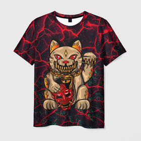 Мужская футболка 3D с принтом Злой кот Вуду в Кировске, 100% полиэфир | прямой крой, круглый вырез горловины, длина до линии бедер | вуду | злой | кот | коты | ужасы | хеллоун | хелоуин | хоррор | хэллоуин