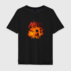 Мужская футболка хлопок Oversize с принтом Golden Flame в Белгороде, 100% хлопок | свободный крой, круглый ворот, “спинка” длиннее передней части | Тематика изображения на принте: fire | flame | skull | огонь | пламя | скелет | череп