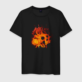 Мужская футболка хлопок с принтом Golden Flame в Тюмени, 100% хлопок | прямой крой, круглый вырез горловины, длина до линии бедер, слегка спущенное плечо. | Тематика изображения на принте: fire | flame | skull | огонь | пламя | скелет | череп