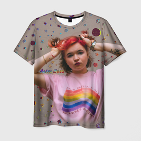 Мужская футболка 3D с принтом Алена Швец Rainbow в Санкт-Петербурге, 100% полиэфир | прямой крой, круглый вырез горловины, длина до линии бедер | алена швец | гитара | музыка | певица | швец | швэц