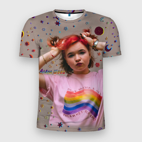 Мужская футболка 3D Slim с принтом Алена Швец Rainbow в Санкт-Петербурге, 100% полиэстер с улучшенными характеристиками | приталенный силуэт, круглая горловина, широкие плечи, сужается к линии бедра | алена швец | гитара | музыка | певица | швец | швэц
