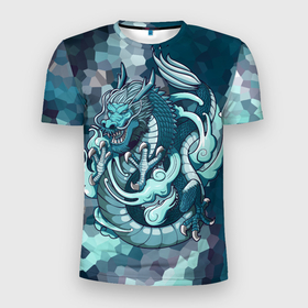 Мужская футболка 3D Slim с принтом Дракон стихия воды , 100% полиэстер с улучшенными характеристиками | приталенный силуэт, круглая горловина, широкие плечи, сужается к линии бедра | Тематика изображения на принте: вода | дракон | змей | монстры | стихия | фантастика | чудовище