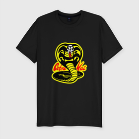 Мужская футболка хлопок Slim с принтом Кобра кай лого в Тюмени, 92% хлопок, 8% лайкра | приталенный силуэт, круглый вырез ворота, длина до линии бедра, короткий рукав | cobra | kai | кай | карате | кобра | сериал