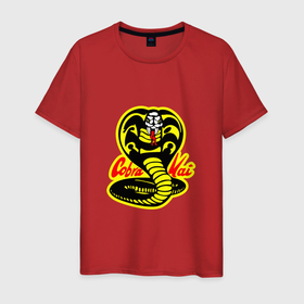 Мужская футболка хлопок с принтом Кобра кай лого в Кировске, 100% хлопок | прямой крой, круглый вырез горловины, длина до линии бедер, слегка спущенное плечо. | cobra | kai | кай | карате | кобра | сериал