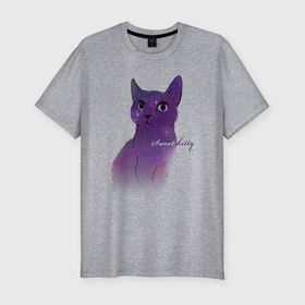 Мужская футболка хлопок Slim с принтом Sweet Kitty в Петрозаводске, 92% хлопок, 8% лайкра | приталенный силуэт, круглый вырез ворота, длина до линии бедра, короткий рукав | cat | kitten | kitty | sweet | космос | кот | кошка