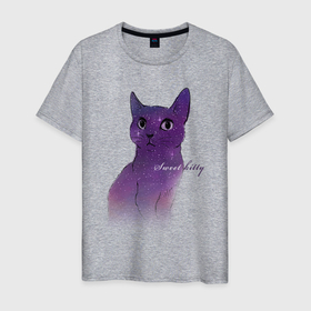 Мужская футболка хлопок с принтом Sweet Kitty в Белгороде, 100% хлопок | прямой крой, круглый вырез горловины, длина до линии бедер, слегка спущенное плечо. | cat | kitten | kitty | sweet | космос | кот | кошка