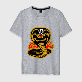 Мужская футболка хлопок с принтом Кобра кай змея в Тюмени, 100% хлопок | прямой крой, круглый вырез горловины, длина до линии бедер, слегка спущенное плечо. | единоборства | карате | кобра кай | сериал