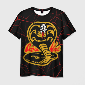 Мужская футболка 3D с принтом Кобра кай и красный узор в Санкт-Петербурге, 100% полиэфир | прямой крой, круглый вырез горловины, длина до линии бедер | едтноборстка | карате | кобра | кобра кай | сериал
