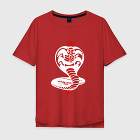 Мужская футболка хлопок Oversize с принтом Кобра кай и красная линия в Белгороде, 100% хлопок | свободный крой, круглый ворот, “спинка” длиннее передней части | Тематика изображения на принте: единоборства | карате | кобра кай | сериал