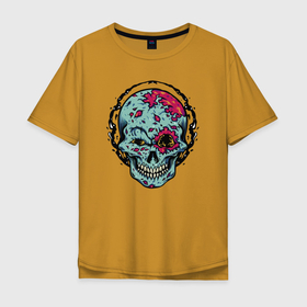 Мужская футболка хлопок Oversize с принтом Cool skull Grin в Петрозаводске, 100% хлопок | свободный крой, круглый ворот, “спинка” длиннее передней части | grin | hype | jaw | orbits | skull | smile | teeth | глазницы | зубы | оскал | пасть | улыбка | хайп | череп