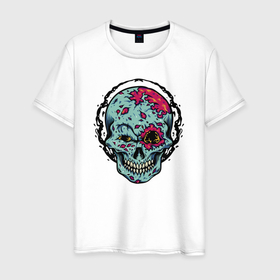 Мужская футболка хлопок с принтом Cool skull Grin в Санкт-Петербурге, 100% хлопок | прямой крой, круглый вырез горловины, длина до линии бедер, слегка спущенное плечо. | grin | hype | jaw | orbits | skull | smile | teeth | глазницы | зубы | оскал | пасть | улыбка | хайп | череп