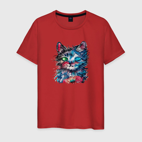 Мужская футболка хлопок с принтом Космический кот   Space cat , 100% хлопок | прямой крой, круглый вырез горловины, длина до линии бедер, слегка спущенное плечо. | space cat | абстракция | галактика | космос | космческий кот | кот | котик | кошка