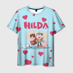 Мужская футболка 3D с принтом Hilda Love в Тюмени, 100% полиэфир | прямой крой, круглый вырез горловины, длина до линии бедер | hilda | mult | netflix | мульт | мультик | мультсериал | мультфильм | нетфлик | хилда | хильда