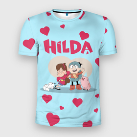 Мужская футболка 3D Slim с принтом Hilda Love в Тюмени, 100% полиэстер с улучшенными характеристиками | приталенный силуэт, круглая горловина, широкие плечи, сужается к линии бедра | hilda | mult | netflix | мульт | мультик | мультсериал | мультфильм | нетфлик | хилда | хильда
