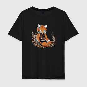 Мужская футболка хлопок Oversize с принтом Уставшая лисичка в Санкт-Петербурге, 100% хлопок | свободный крой, круглый ворот, “спинка” длиннее передней части | грусть | дикий | животные | лисенок | лисица | милая лиса
