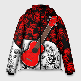 Мужская зимняя куртка 3D с принтом Гитара   Розы   Контраст , верх — 100% полиэстер; подкладка — 100% полиэстер; утеплитель — 100% полиэстер | длина ниже бедра, свободный силуэт Оверсайз. Есть воротник-стойка, отстегивающийся капюшон и ветрозащитная планка. 

Боковые карманы с листочкой на кнопках и внутренний карман на молнии. | гитара | для друга | музыкальный инструмент | огонь | подарок | розый | струны | укулеле | цветы | черный