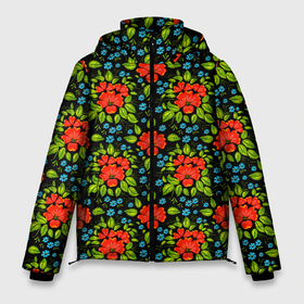 Мужская зимняя куртка 3D с принтом Цветы (хохлома) в Белгороде, верх — 100% полиэстер; подкладка — 100% полиэстер; утеплитель — 100% полиэстер | длина ниже бедра, свободный силуэт Оверсайз. Есть воротник-стойка, отстегивающийся капюшон и ветрозащитная планка. 

Боковые карманы с листочкой на кнопках и внутренний карман на молнии. | арабеска | аромат | букет | вышивка | жар птица | запах | искусство | кострома | красота | л | ложки | матрёшка | обережная вышивка | орнамент | рисунок | розы | романтика | ромашки | роспись | русь