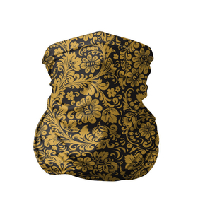 Бандана-труба 3D с принтом Золотые Цветы (хохлома) в Белгороде, 100% полиэстер, ткань с особыми свойствами — Activecool | плотность 150‒180 г/м2; хорошо тянется, но сохраняет форму | арабеска | аромат | букет | вышивка | жар птица | запах | искусство | кострома | красота | ложки | матрёшка | обережная вышивка | орнамент | рисунок | розы | романтика | ромашки | роспись | русь