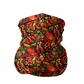 Бандана-труба 3D с принтом Желтые и красные цветы, птицы и ягоды (хохлома) в Новосибирске, 100% полиэстер, ткань с особыми свойствами — Activecool | плотность 150‒180 г/м2; хорошо тянется, но сохраняет форму | арабеска | аромат | букет | жар птица | искусство | кострома | красота | ландшафтный дизайнер | ложки | любовь | матрёшка | орнамент | рисунок | романтика | роспись | русь | садовник | самовар