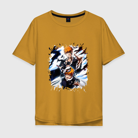 Мужская футболка хлопок Oversize с принтом Ребёнок Ичиго в Санкт-Петербурге, 100% хлопок | свободный крой, круглый ворот, “спинка” длиннее передней части | anime | bleach | аниме | анимэ | банкай | блич | итиго | ичиго | куросаки | синигами | япония