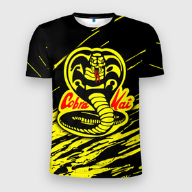 Мужская футболка 3D Slim с принтом Кобра Кай логотип в Тюмени, 100% полиэстер с улучшенными характеристиками | приталенный силуэт, круглая горловина, широкие плечи, сужается к линии бедра | karate | kobra kai | карате | каратэ | кобра кай | сериал кобра кай