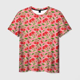 Мужская футболка 3D с принтом Вишня  Черешня паттерн в Новосибирске, 100% полиэфир | прямой крой, круглый вырез горловины, длина до линии бедер | Тематика изображения на принте: вишневый | вишняк | лето | паттерн | черешня | ягоды