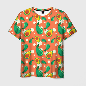Мужская футболка 3D с принтом Паттерн из авокадо в Санкт-Петербурге, 100% полиэфир | прямой крой, круглый вырез горловины, длина до линии бедер | авокадо | лето | люблю авокадо | овощи | паттерн | фрукты