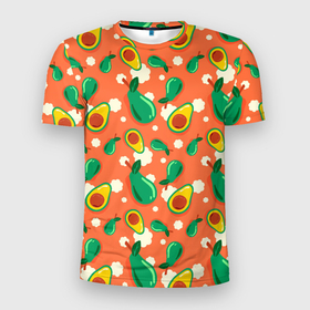 Мужская футболка 3D Slim с принтом Паттерн из авокадо в Петрозаводске, 100% полиэстер с улучшенными характеристиками | приталенный силуэт, круглая горловина, широкие плечи, сужается к линии бедра | авокадо | лето | люблю авокадо | овощи | паттерн | фрукты