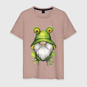Мужская футболка хлопок с принтом Гном   лягушонок в Тюмени, 100% хлопок | прямой крой, круглый вырез горловины, длина до линии бедер, слегка спущенное плечо. | гном | гномик | детский | жаба | лягушка