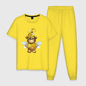 Мужская пижама хлопок с принтом Медвежонок в костюме пчелы , 100% хлопок | брюки и футболка прямого кроя, без карманов, на брюках мягкая резинка на поясе и по низу штанин
 | костюм пчелы | медведь | медвежонок | милый | плеча | пчелы