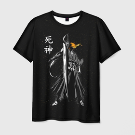 Мужская футболка 3D с принтом Ичиго и звёзды в Тюмени, 100% полиэфир | прямой крой, круглый вырез горловины, длина до линии бедер | anime | bleach | аниме | анимэ | банкай | блич | итиго | ичиго | куросаки | синигами
