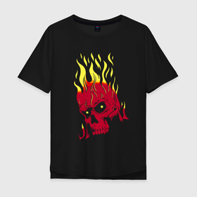 Мужская футболка хлопок Oversize с принтом Горящий череп в Белгороде, 100% хлопок | свободный крой, круглый ворот, “спинка” длиннее передней части | element | fire | flame | hype | orbits | skull | глазницы | зубы | огонь | пламя | стихия | хайп | череп