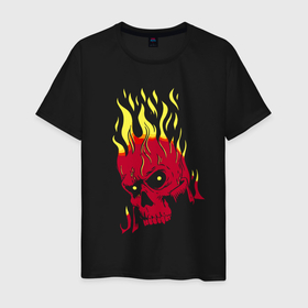 Мужская футболка хлопок с принтом Горящий череп в Тюмени, 100% хлопок | прямой крой, круглый вырез горловины, длина до линии бедер, слегка спущенное плечо. | element | fire | flame | hype | orbits | skull | глазницы | зубы | огонь | пламя | стихия | хайп | череп