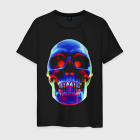 Мужская футболка хлопок с принтом Cool neon skull в Новосибирске, 100% хлопок | прямой крой, круглый вырез горловины, длина до линии бедер, слегка спущенное плечо. | color | hype | jaw | neon | orbits | skull | teeth | зубы | неон | пасть | хайп | цвет | череп