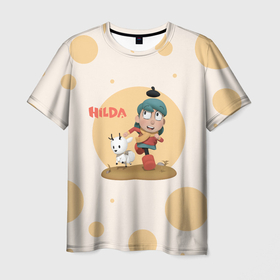 Мужская футболка 3D с принтом Хильда с Лисоленем в Тюмени, 100% полиэфир | прямой крой, круглый вырез горловины, длина до линии бедер | hilda | mult | netflix | лисёнок | лисолень | мульт | мультик | мультсериал | мультфильм | нетфлик | твиг | хилда | хильда