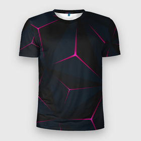 Мужская футболка 3D Slim с принтом Светодиодные ромбики в Тюмени, 100% полиэстер с улучшенными характеристиками | приталенный силуэт, круглая горловина, широкие плечи, сужается к линии бедра | геометрия | неоновые | ромбики | ромбы | свет | светодиодные