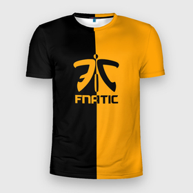Мужская футболка 3D Slim с принтом Команда Fnatic в Тюмени, 100% полиэстер с улучшенными характеристиками | приталенный силуэт, круглая горловина, широкие плечи, сужается к линии бедра | Тематика изображения на принте: fnatic | знак | игры.логотип | киберспорт | надпись | спорт