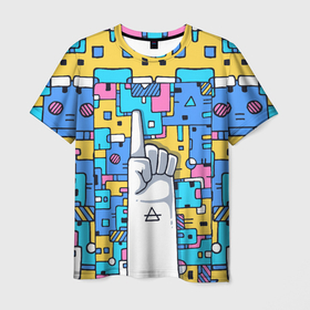 Мужская футболка 3D с принтом Пальцем в небо в Кировске, 100% полиэфир | прямой крой, круглый вырез горловины, длина до линии бедер | абстракция | город | палец | рука | яркое