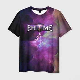 Мужская футболка 3D с принтом Logo Ehome , 100% полиэфир | прямой крой, круглый вырез горловины, длина до линии бедер | ehome | киберспорт | логотип | молния | надпись | название | небо | облака | фон